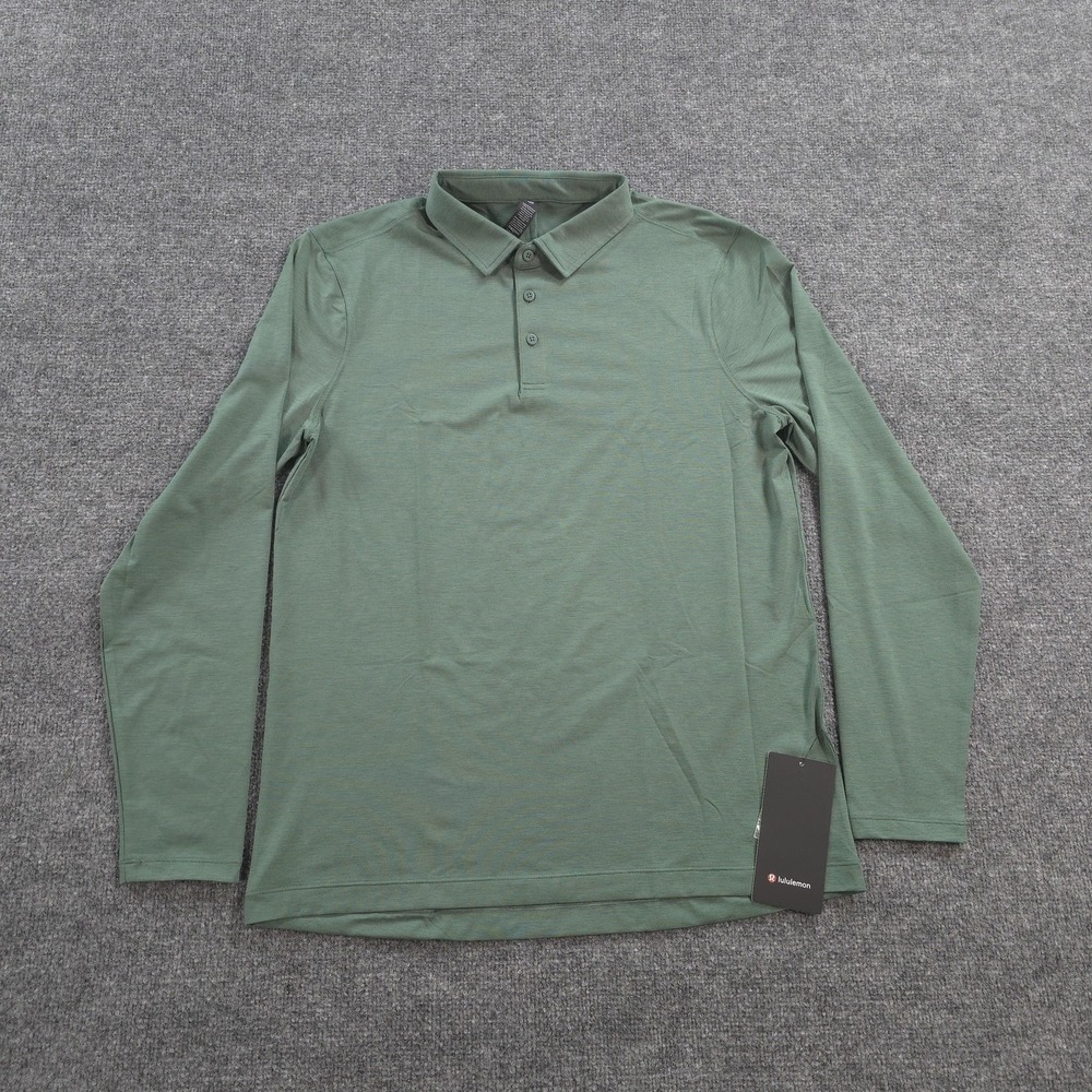 Lululemon Polo Shirt Mens L Green Evolution Long Sleeve Performance Golf Stretch